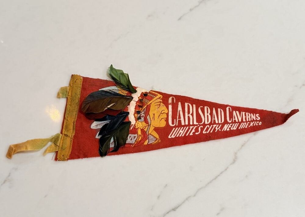 Vintage Carlsbad Caverns Pennant FLAG Banner New Mexico Indian Headdress